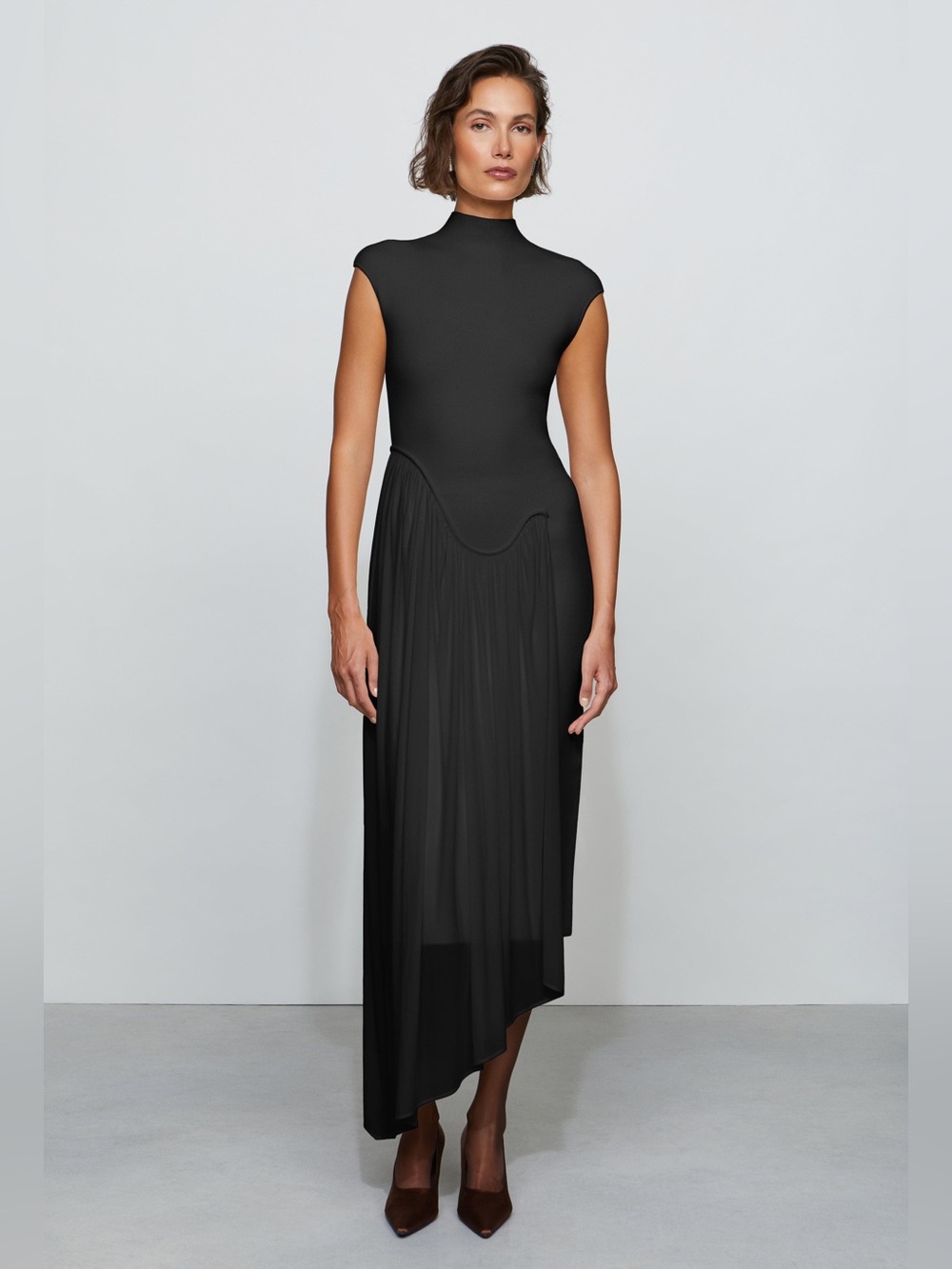 ET OCHS REVOLVE Francis Knit Combo Midi Dress in BlackPleated High-Neck size L